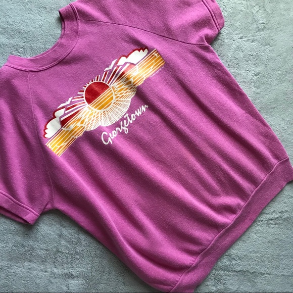 Vintage Tops - VTG 80s Georgetown Graphic Raglan Boxy Sweatshirt Vintage 1984 Wolf & Sons